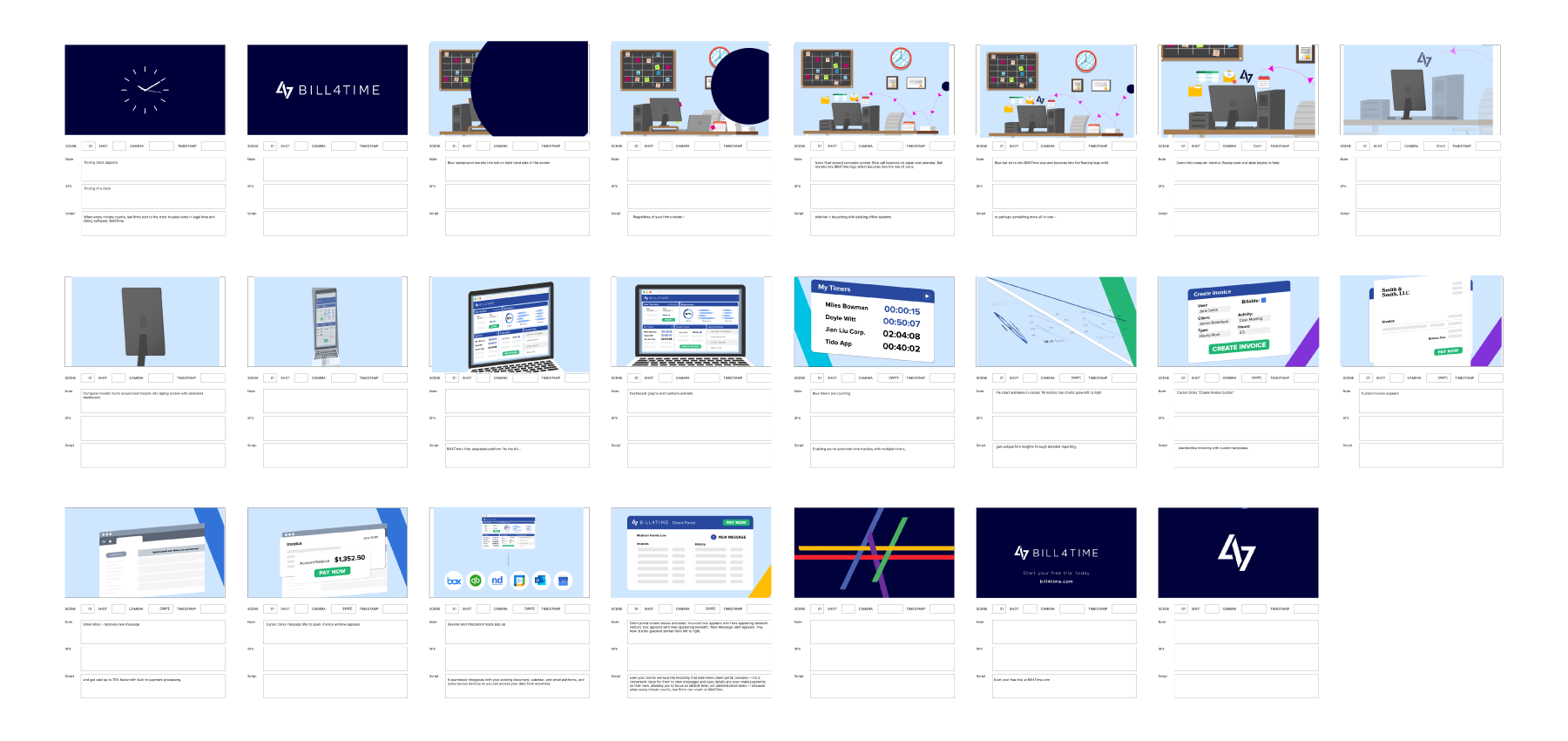 Bill4Time ad animation storyboards