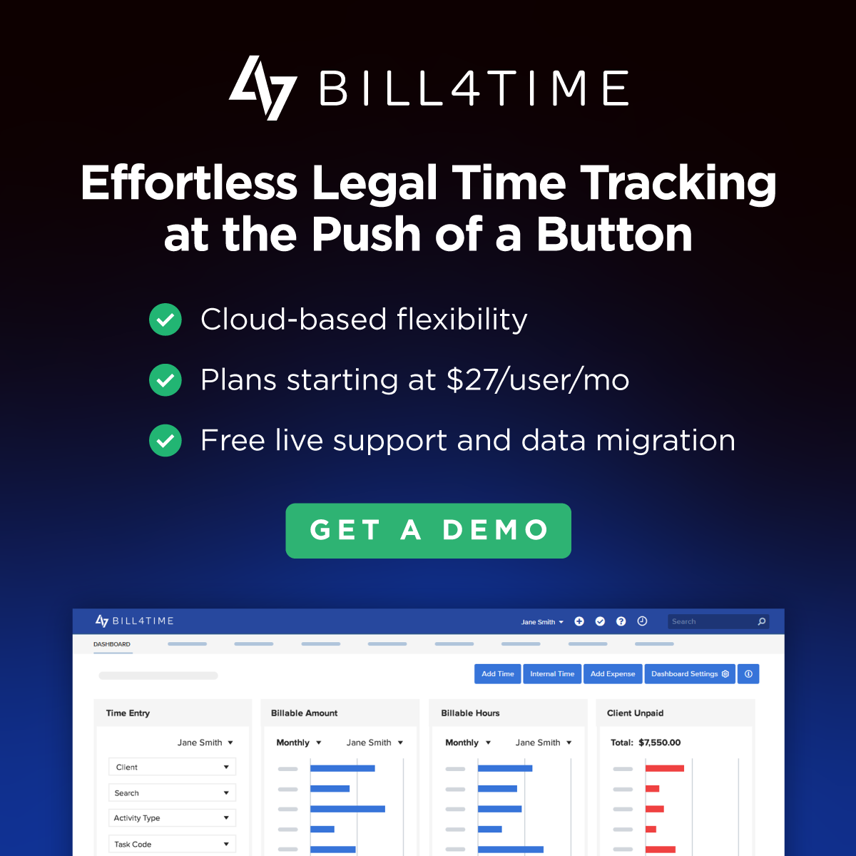 Bill4Time trusted name display ad