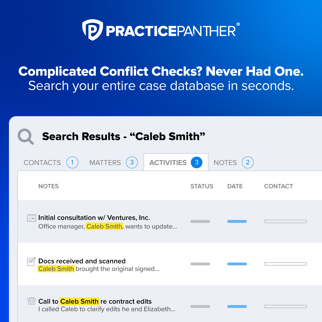 PracticePanther Conflict Check ad